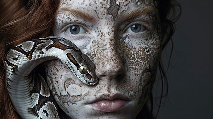divertida série de fotografias revela a incrível semelhança entre algumas pessoas e suas cobras  - obrazy, fototapety, plakaty