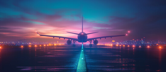 An airplane preparing for takeoff on the runway, carrying passengers, cargo handling and transportation - obrazy, fototapety, plakaty