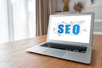 SEO search engine optimization for modish e-commerce and online retail business showing on computer...