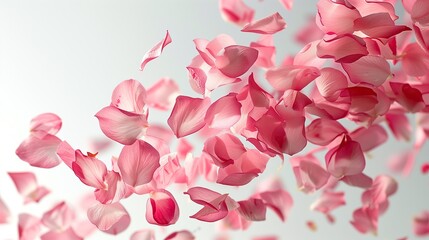 pink rose petals isolated on white background with copy space.