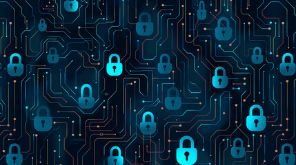 Security Padlock Seamless Blue Pattern, Safety and Privacy Protection of Personal Data and Password