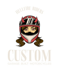 Biker club drawing of a woman with horned helmet