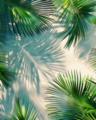 Fototapeta premium A visually striking mockup with palm leaf shadows adding depth to the design