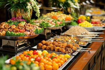 Obraz premium Lavish Buffet Spread with Assorted Delicacies