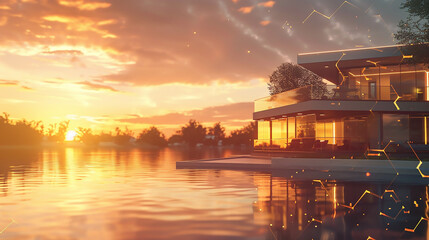 sunset over the river