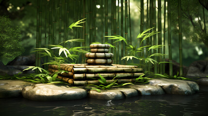 serene and calming background featuring bamboo - obrazy, fototapety, plakaty