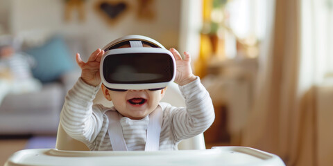 Joyful Baby Experiencing Virtual Reality with a VR Headset - Generative AI.