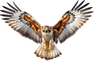 Naklejka premium King Hawk with its claws extended Hovering in front, isolated on white background