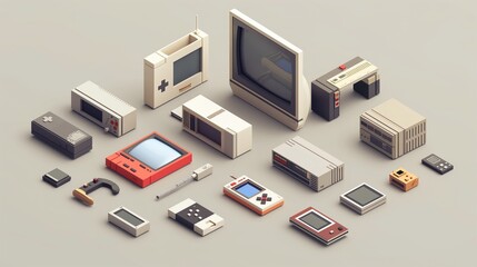 A vintage tech item icon pack with an odd, surreal design