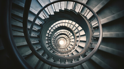 Fototapeta premium Spiral staircase in modern building, close-up view of spiral staircase