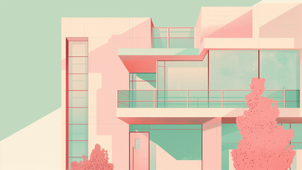 background with the pastel building entrance