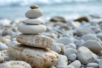 Fototapeta na wymiar Zen stone stack on pebble background