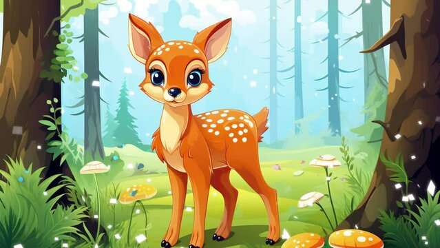 Adorable fluffy deer exploring lush jungle foliage with gentle grace and curiosity Seamless looping 4k time-lapse virtual video animation background. Generated AI