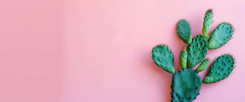 Green cactus on a pastel pink background