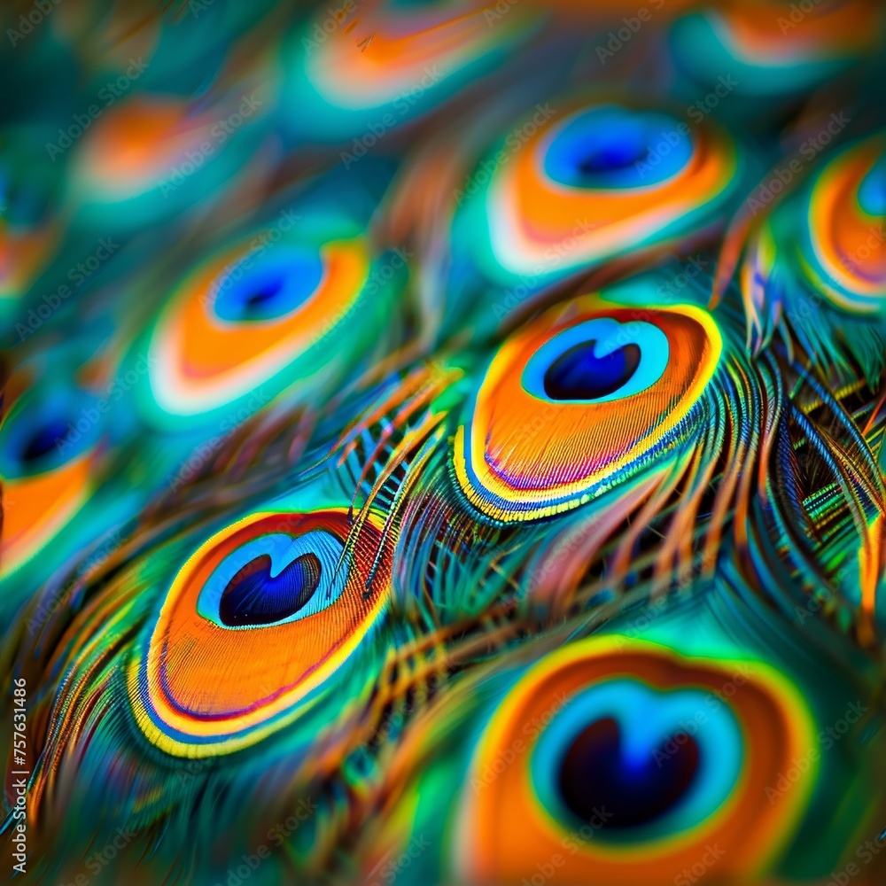 Poster close up of vibrant peacock feathers creating a stunning and colorful background
