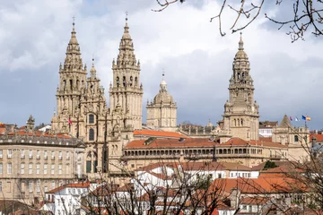 Deurstickers View of the bell towers of the main facade of the Cathedral of Santiago de Compostela © Afonso Farias