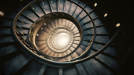 Fototapeta premium Spiral staircase in modern building, close-up view of spiral staircase