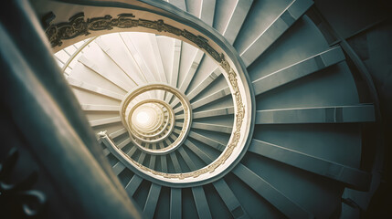 Spiral staircase in modern building, close-up view of spiral staircase