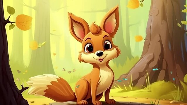 Adorable fluffy fox exploring vibrant jungle scenery with playful charm and curiosity Seamless looping 4k time-lapse virtual video animation background. Generated AI