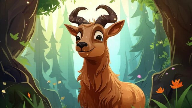 Adorable fluffy goat exploring lush jungle foliage with playful charm and curiosity Seamless looping 4k time-lapse virtual video animation background. Generated AI