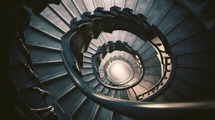 Fototapeta premium Top view of spiral staircase in building