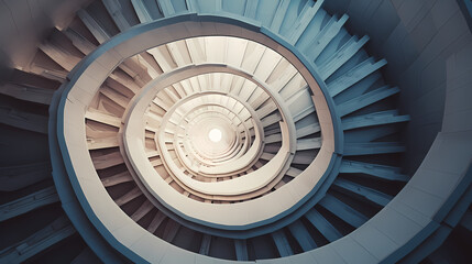 Fototapeta premium Top view of spiral staircase in building