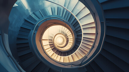 Top view of spiral staircase in building