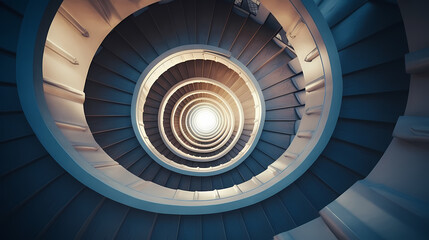 Fototapeta premium Top view of spiral staircase in building