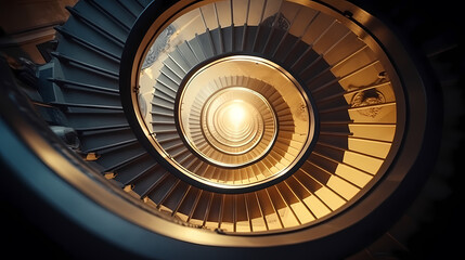 Top view of spiral staircase in building