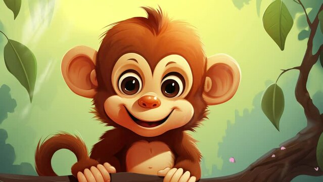 Sweet fluffy monkey exploring lush jungle foliage with adorable charm and curiosity Seamless looping 4k time-lapse virtual video animation background. Generated AI