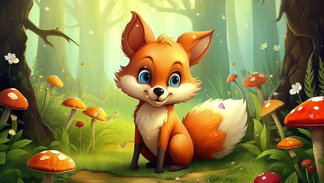 Adorable fox exploring vibrant jungle scenery with playful charm and curiosity Seamless looping 4k time-lapse virtual video animation background. Generated AI