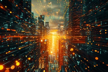 The data matrix is shattered as technologys rocket elevates Bitcoin to new heights in the digital realm - obrazy, fototapety, plakaty