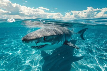 A shark is swimming in the ocean