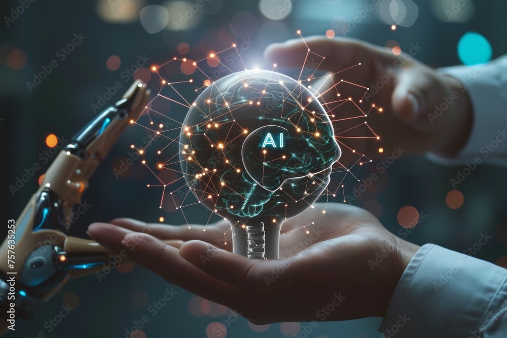 Poster ai brain concept. background with selective focus and copy space