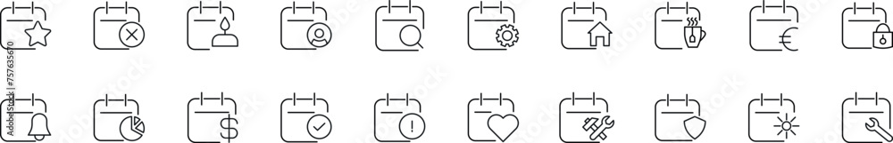 Aufkleber calendars with various items vector images drawn with thin line. editable stroke. simple linear illu