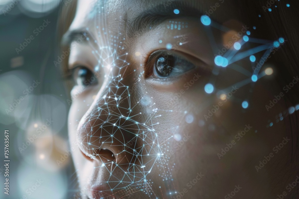 Poster face recognition concept. background with selective focus and copy space