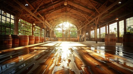 Rustic barn setting  artisanal beer crafting ideal for local craft beer enthusiasts - obrazy, fototapety, plakaty