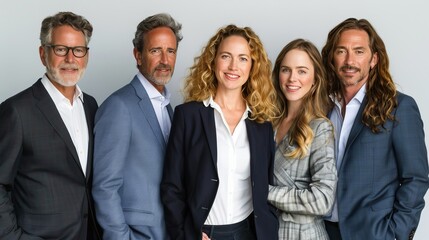 Diverse professionals in business attire symbolizing teamwork and diversity for corporate marketing