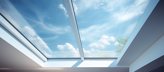 A skylight allows a view of the sky through the window, showcasing cumulus clouds and shades in the air. Similar to a windshield on an automotive exterior