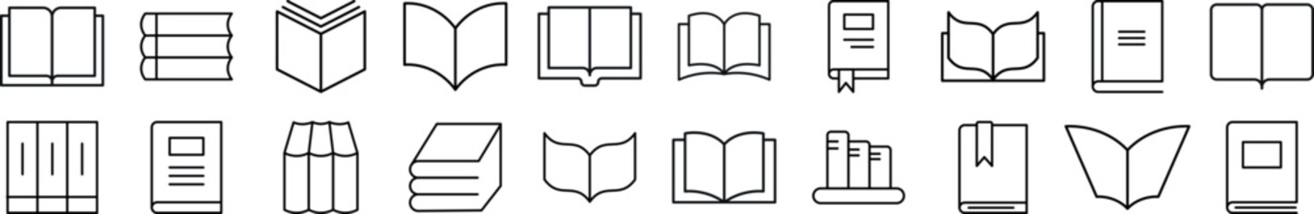 Simple outline signs of books. Editable stroke. Line icons for web sites, newspapers, articles book