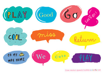 Cute vector speech bubble colorful set,Hand drawn set of speech bubbles with handwritten for book ,card, business, poster design. Vector illustration design for fashion fabrics, textile graphics