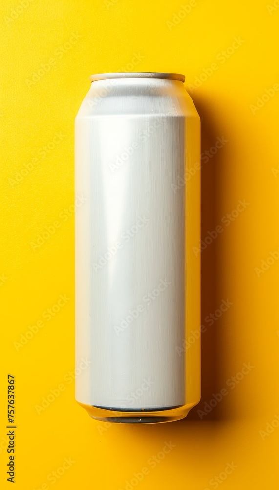 Poster mock up empty white soft drink aluminum can on abstract background with copy space for text
