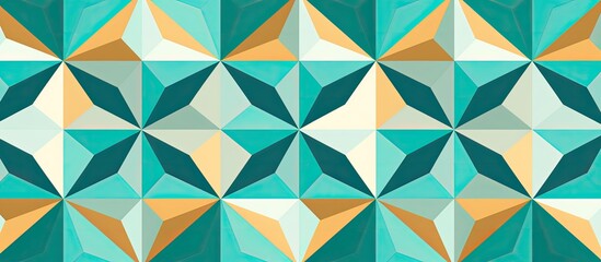 A creative arts piece featuring a seamless pattern of geometric shapes in shades of blue, azure, and aqua on a vibrant electric blue background, creating a sense of symmetry and artistry