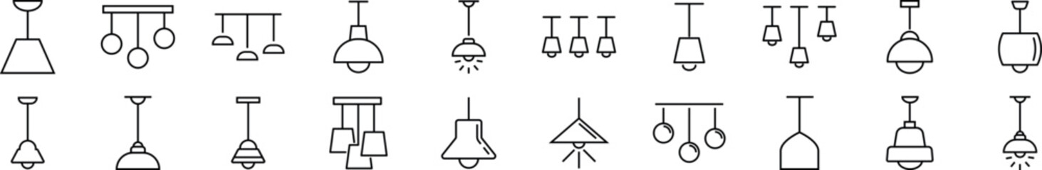 Chandelier linear vector icons collection. Editable stroke. Simple linear illustration for web sites, newspapers, articles book