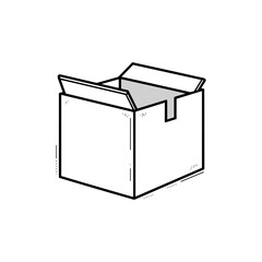 cardboard box outline, vector, simple,minimalist, cartoonic, black and white
