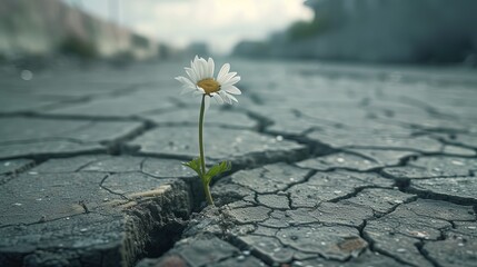 Resilient Flower Growing Through Cracked Pavement