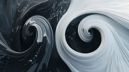 A serene depiction of yin and yang, the symbol of balance and harmony, with the contrasting black and white halves blending seamlessly into one another