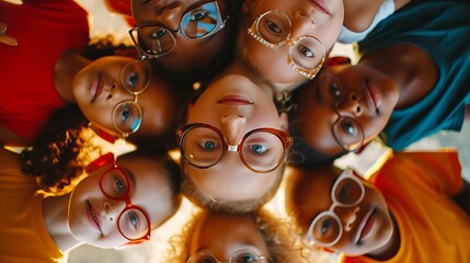 Diverse group of children wearing eyeglasses