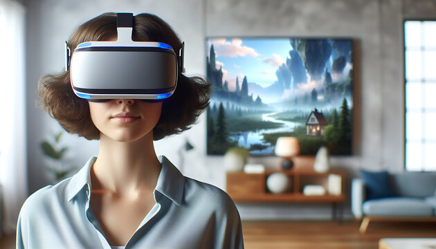 Woman using Virtual reality, Generative AI
