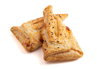 Triangle Khachapuri Filled with Soft Cheese and Sprinkled with Toasted Sesame Seeds